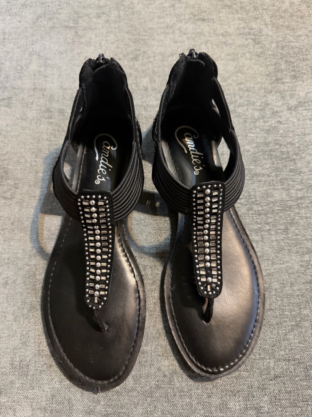 Candie's Black Rhinestone T-Strap Sandals